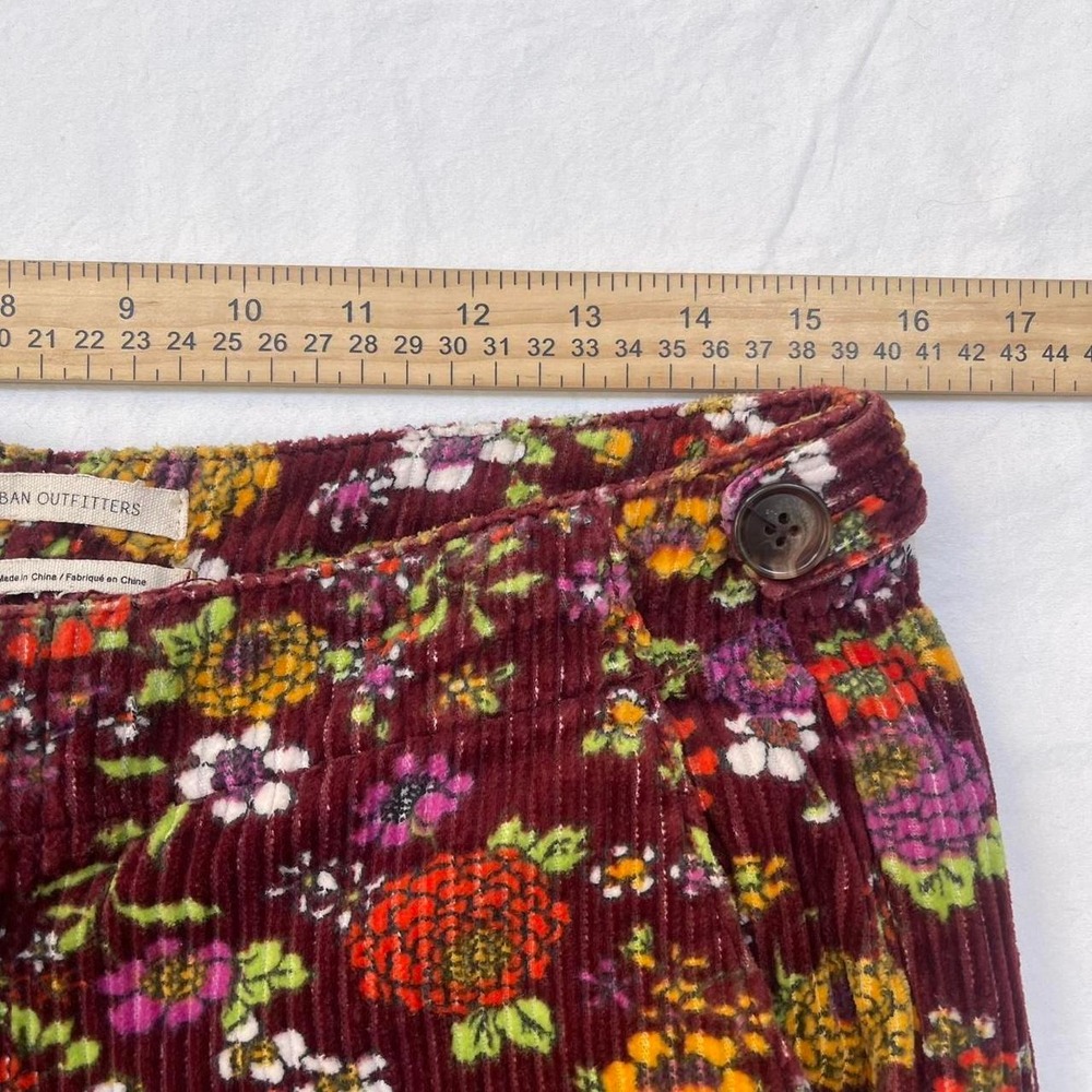 Urban Outfitters Floral Corduroy Pants Burgundy Straight Leg Raw Hem Size 4 - Picture 6 of 8